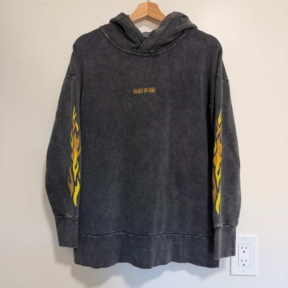 NXP Nena and Pasadena Flame Graphic Acid Wash Hoodie Mens S Black Streetwear